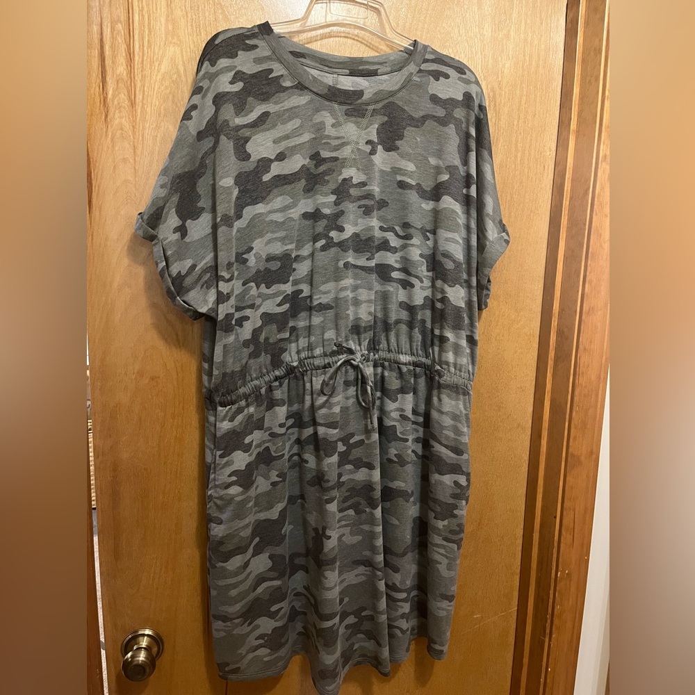 Maurices Gray Green Camo Drawstring Waist Dress